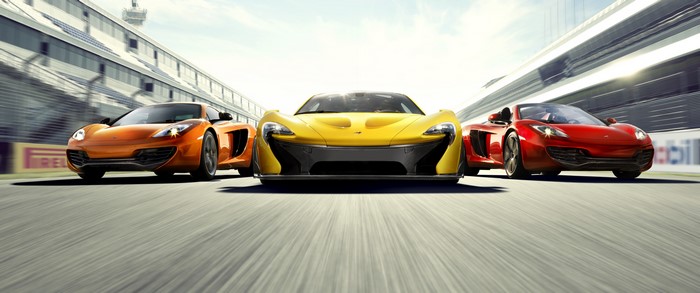 McLaren P1 and MP4-12C cars on a race track