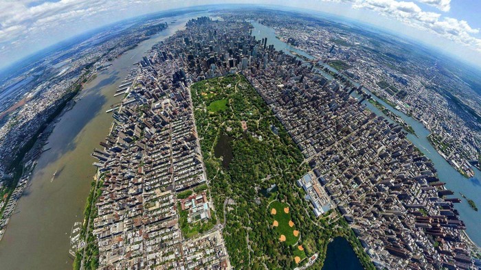 Aerial view of Central Park and New York City skyline