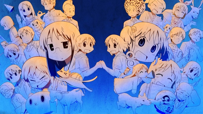 Nichijou Cast in Blue Gradient Scene