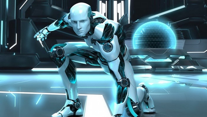 Robot in a futuristic environment