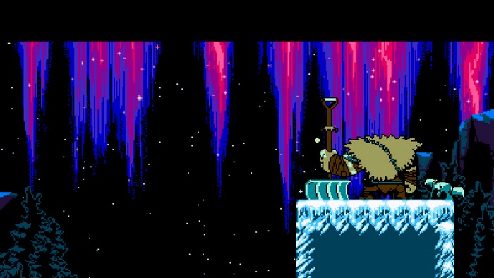 Shovel Knight character with shovel on ice platform