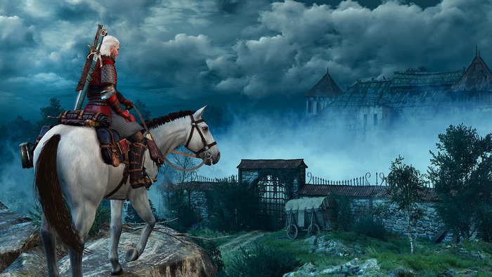 Geralt of Rivia on horseback in The Witcher 3