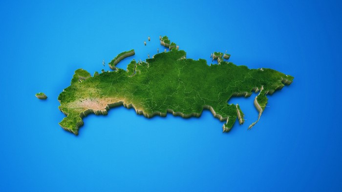3D map of Russia on a blue background