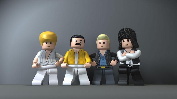 Lego Queen band members on gray background