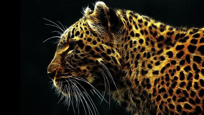 Digital art of a leopard with glowing spots