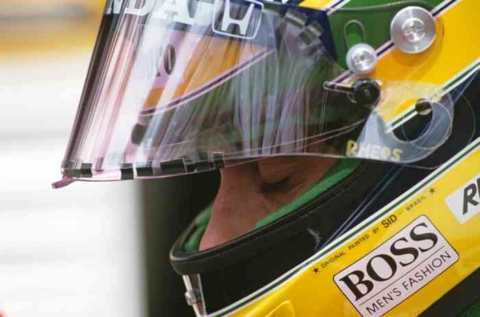 Ayrton Senna Focused in Racing Helmet