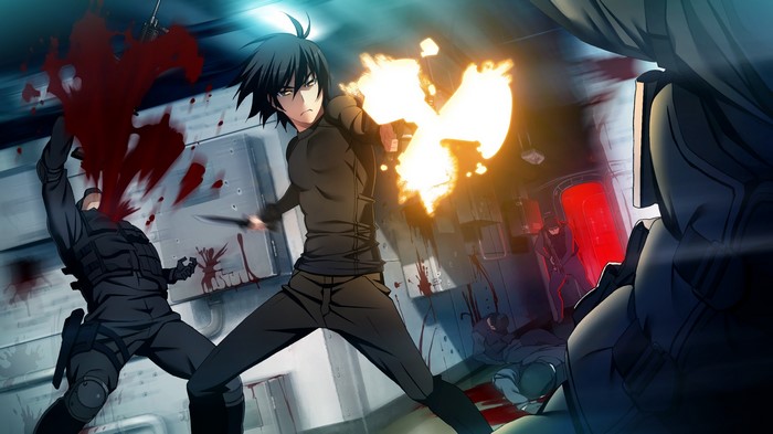 Kazami Yuuji fighting in a bloody corridor