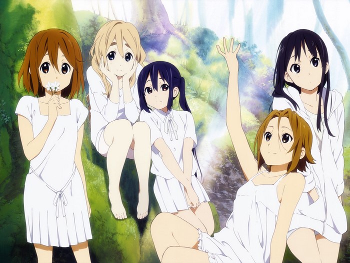K-On! characters in a forest setting