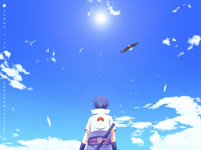 Sasuke Uchiha from Naruto Shippuden under the sky