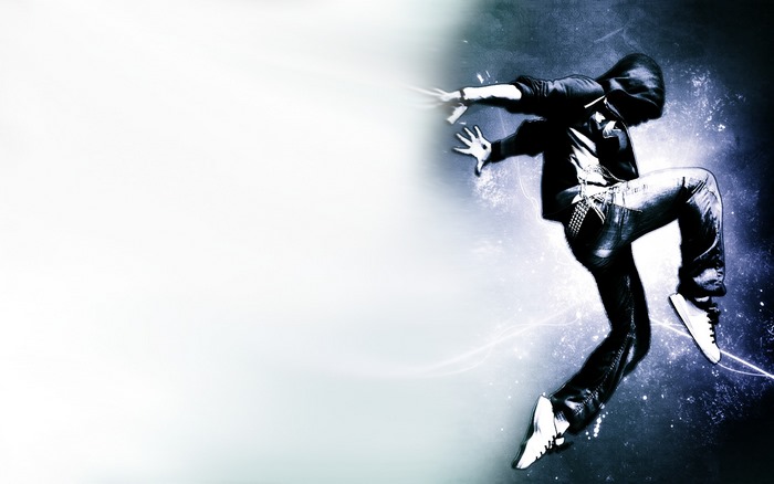 Dancer in mid-air with abstract background
