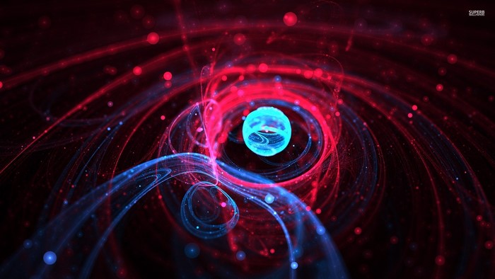 Abstract Atom Orbits with Blue and Red Lights