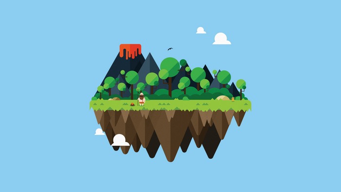 Floating island with volcano and trees