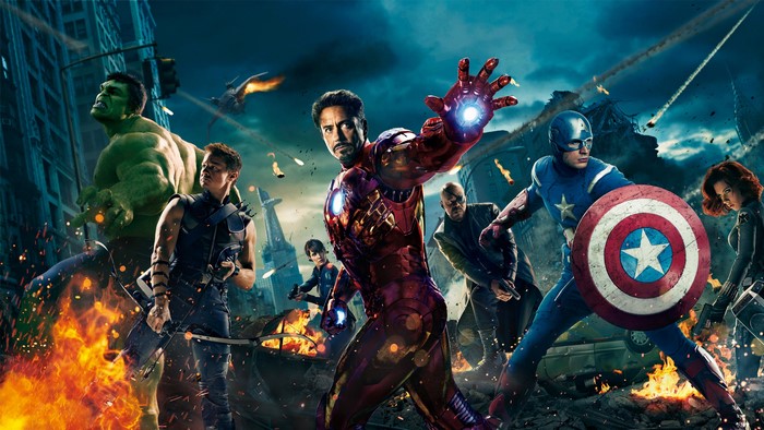 The Avengers: Iron Man, Captain America, Hulk, Hawkeye, Black Widow, Nick Fury
