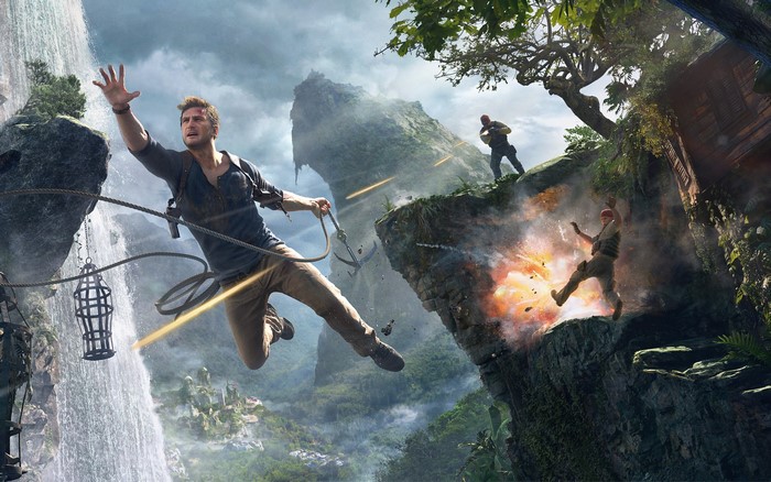 Nathan Drake Leaping in Uncharted 4