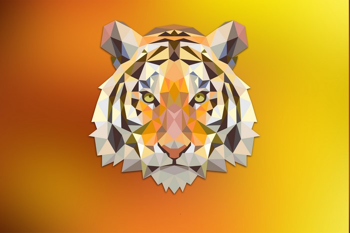 Low poly tiger face on orange and yellow gradient background
