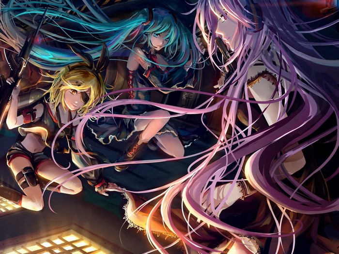 Vocaloid Hatsune Miku, Megurine Luka, and Kagamine Rin