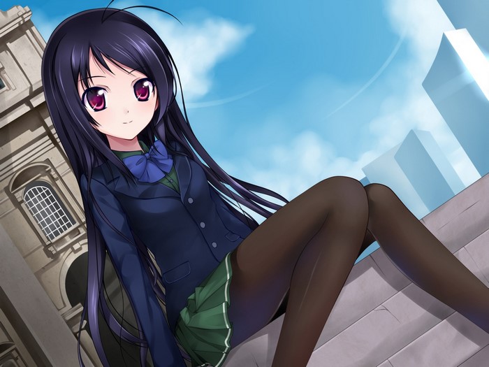 Girl with dark hair in school uniform
