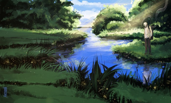 Ginko from Mushishi by Aenami