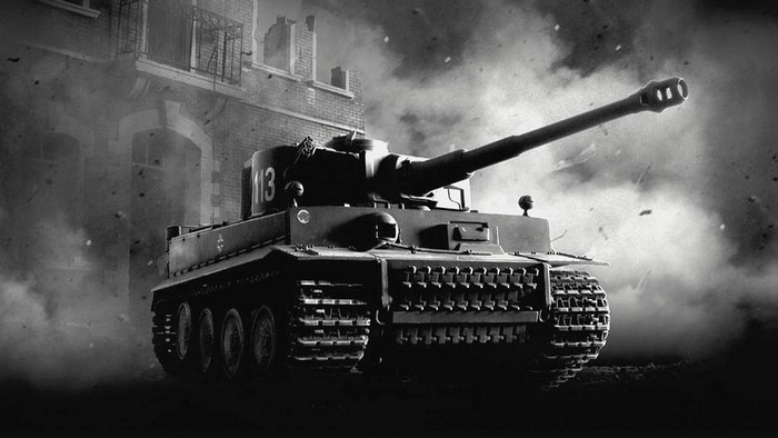 Tiger tank in a war-torn city