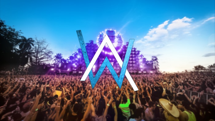 Alan Walker logo over a crowd at a concert