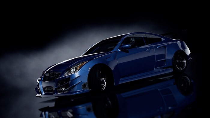 Blue sports car with custom body kit