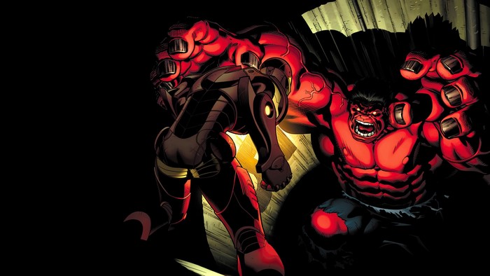 Iron Man fighting Red Hulk from Marvel Comics