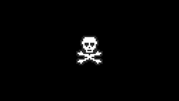 Pixel art skull and crossbones