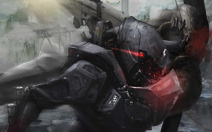 Futuristic robot in battle artwork