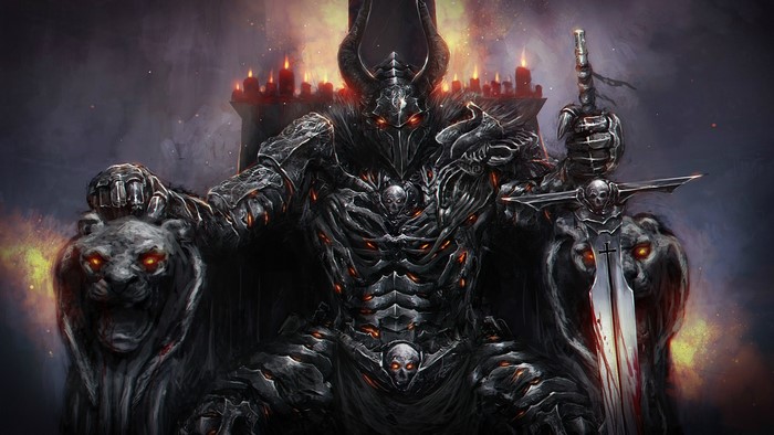 Skeleton Warrior King with Sword on Throne