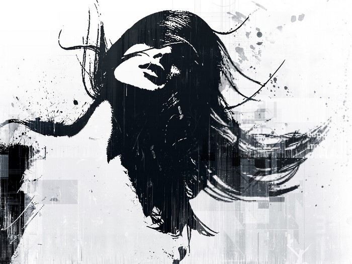 Monochrome abstract portrait of a woman with hair in face