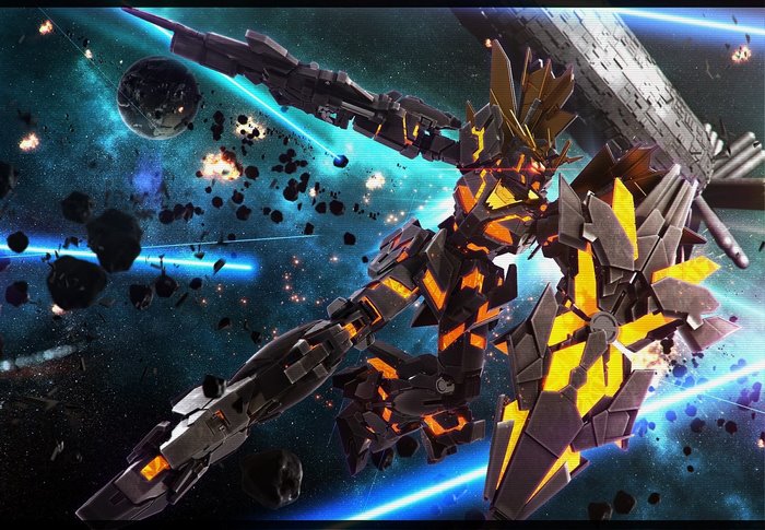 Unicorn Gundam in space battle
