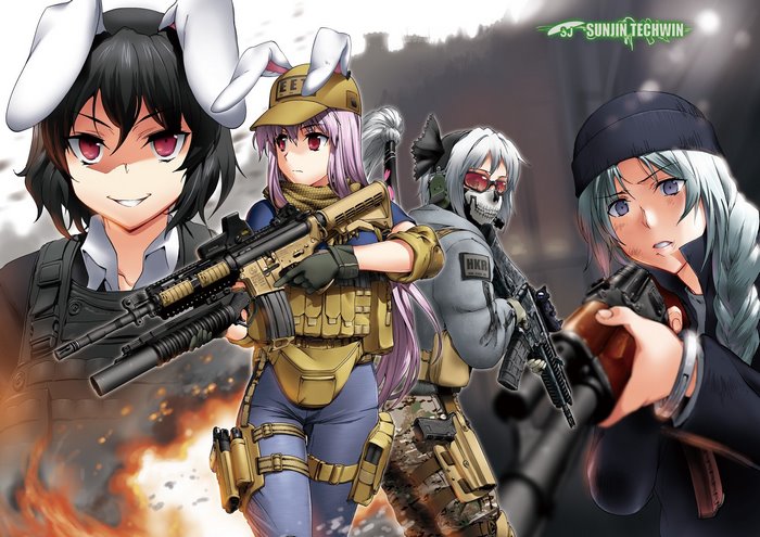 Anime girls with bunny ears and weapons