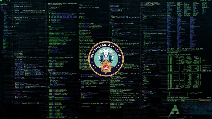 Cybercrime Fighting Department of Turkey emblem on code background