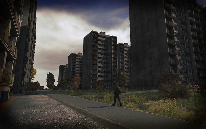 Apocalyptic abandoned city with a lone person