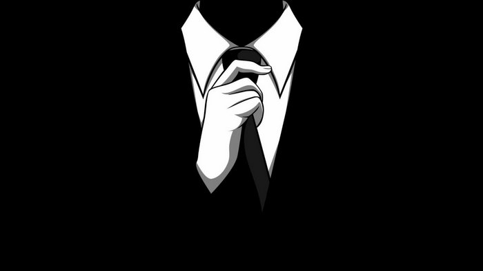 Anonymous mask, suit, and tie