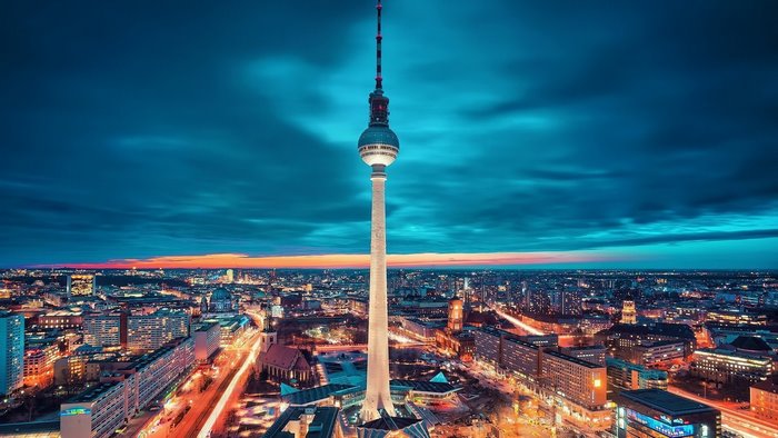 Berlin Alexanderplatz Fernsehturm at Dusk