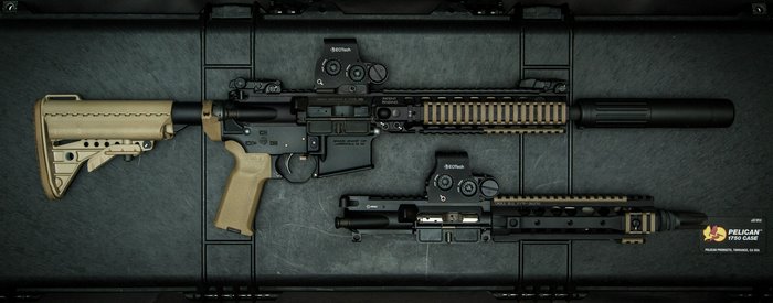 AR-15 assault rifle with EOTech sights and suppressor
