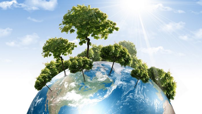 Earth with trees and sun