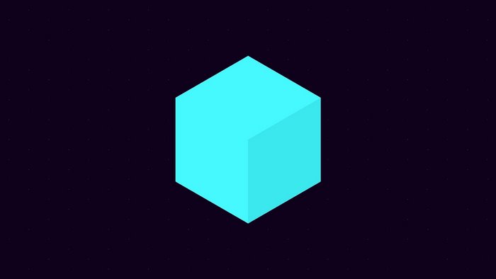 Minimalist cyan cube on dark starry background