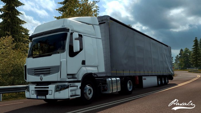White Renault Truck with Trailer on Road
