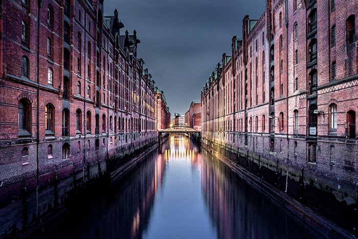 Warehouses along a canal in Hamburg