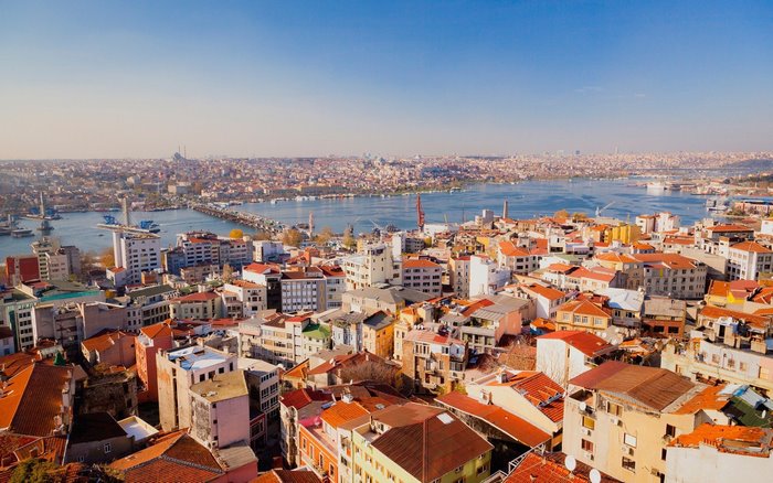 Istanbul cityscape with Golden Horn and Galata Bridge