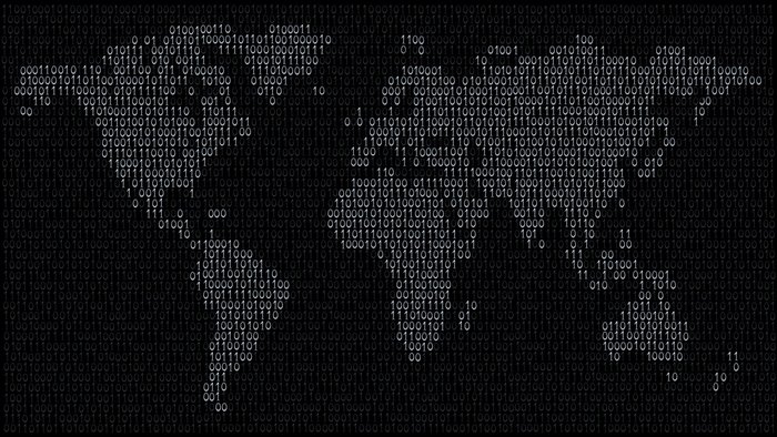 World map made of binary code