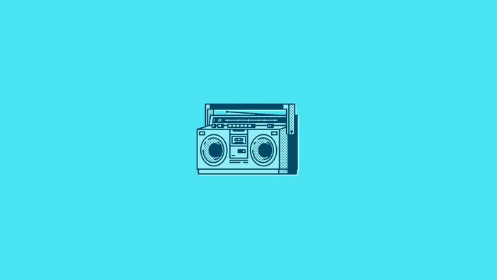 Illustration of a blue boombox with antenna