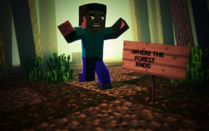 Steve from Minecraft in a forest