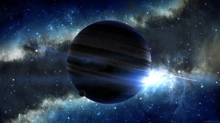 3D Planet with Rings in Nebula