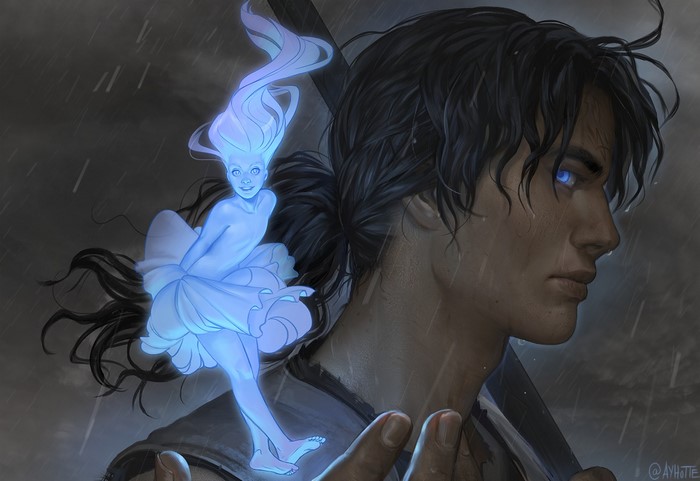 Kaladin Stormblessed and a spren from Stormlight Archive