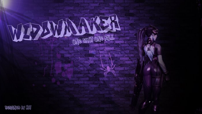 Widowmaker from Overwatch on a brick wall background