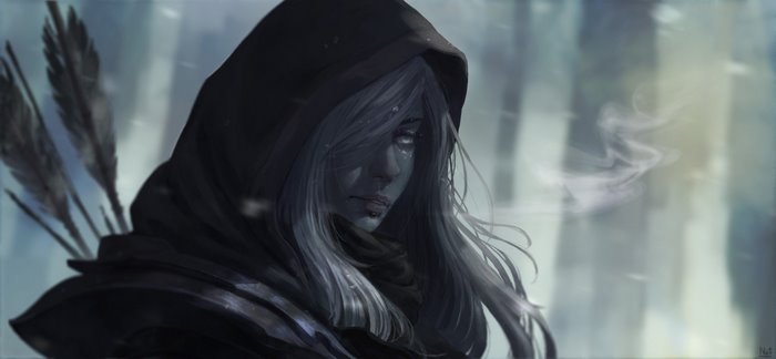Drow Ranger from Dota 2 with white hair and arrows