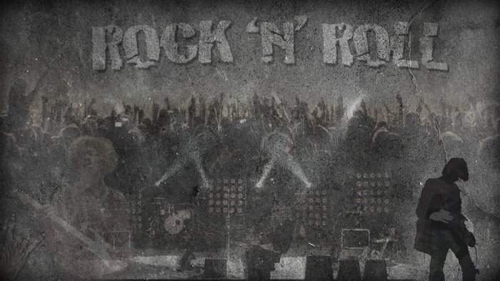 Rock 'n' Roll concert with crowd and musicians